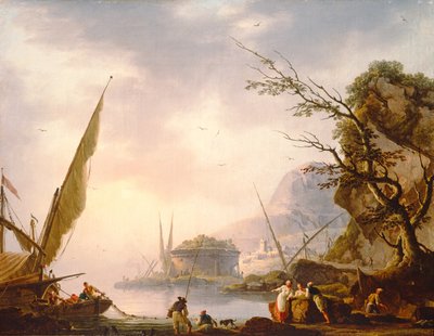 A southern coastal scene by Charles Francois Lacroix de Marseille